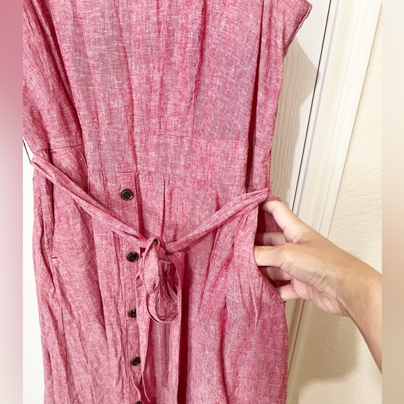 [CJ Banks] Linen Blend Swing Dress Red Waist Tie Casual Teacher Brunch Size 18 - Picture 6 of 11